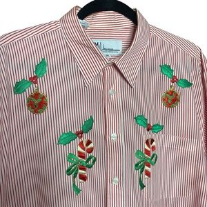 Mili desiqua vintage Christmas red stripes white embroidered 90’s button down XL